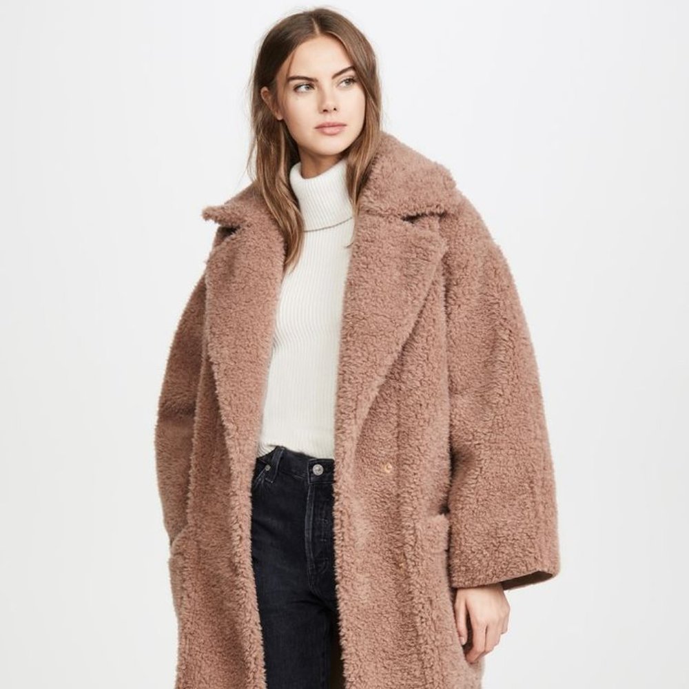 Nanushka - Imogen Faux Fur Teddy Oversized Maxi Coat in Faded Rose - XS S